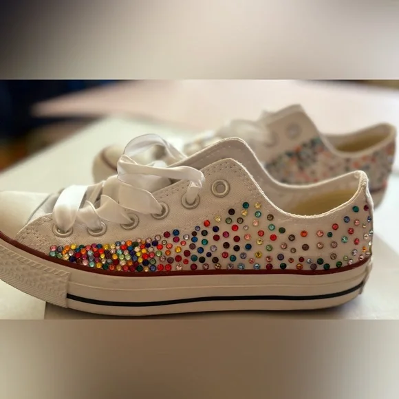 Converse Custom Multicolor Rhinestone Kicks! Sz 8 Woman. Low top one of. Kind! - Picture 1 of 16